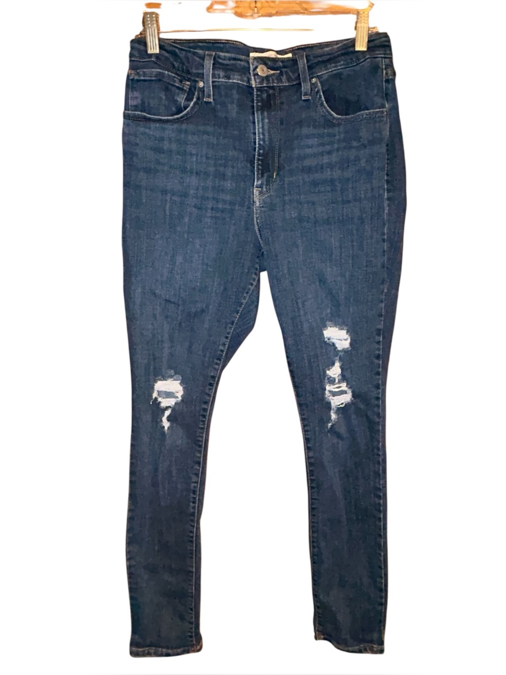 Levi’s 721 High Rise Skinny Jeans Womens Size 31 Distressed Stretch Dark Wash